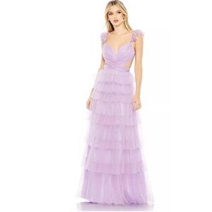Mac Duggal Ruffle Tiered Tulle Cut Out Gown 50670 Women's 0 NWT